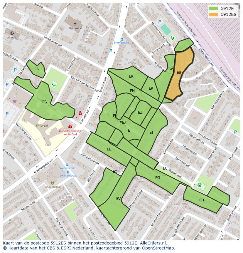 Afbeelding van het postcodegebied 5912 ES op de kaart.