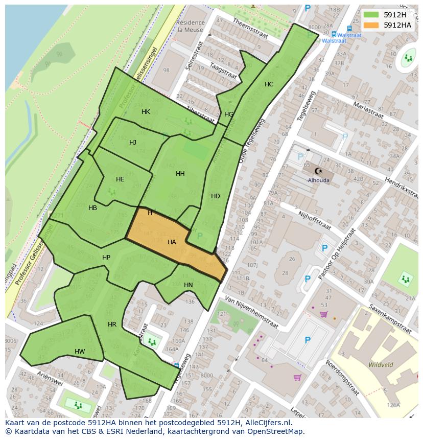 Afbeelding van het postcodegebied 5912 HA op de kaart.