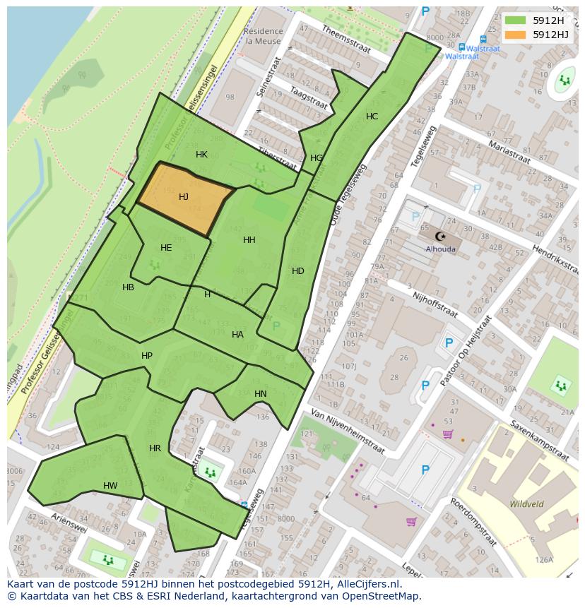 Afbeelding van het postcodegebied 5912 HJ op de kaart.