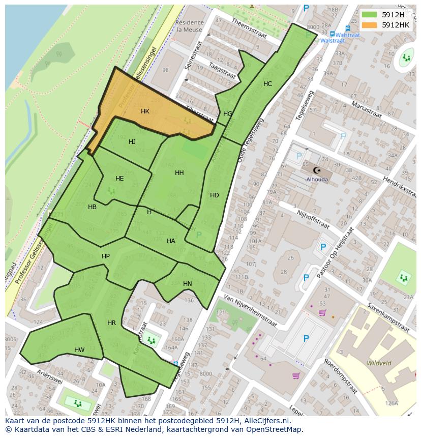 Afbeelding van het postcodegebied 5912 HK op de kaart.