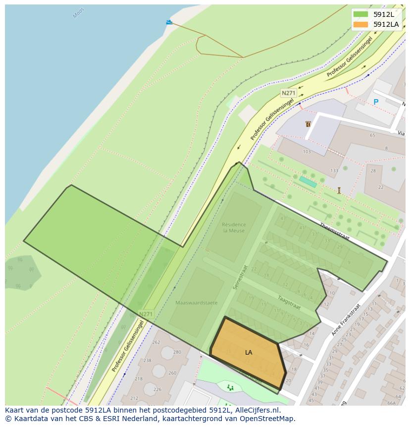 Afbeelding van het postcodegebied 5912 LA op de kaart.