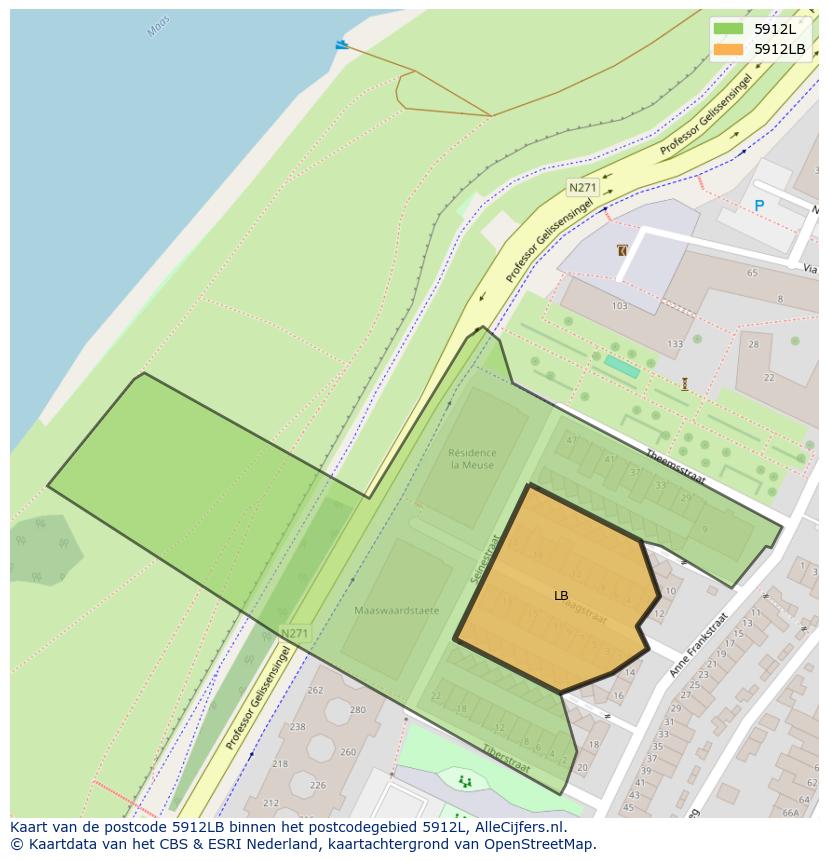 Afbeelding van het postcodegebied 5912 LB op de kaart.