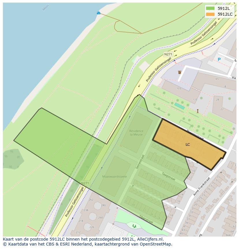 Afbeelding van het postcodegebied 5912 LC op de kaart.