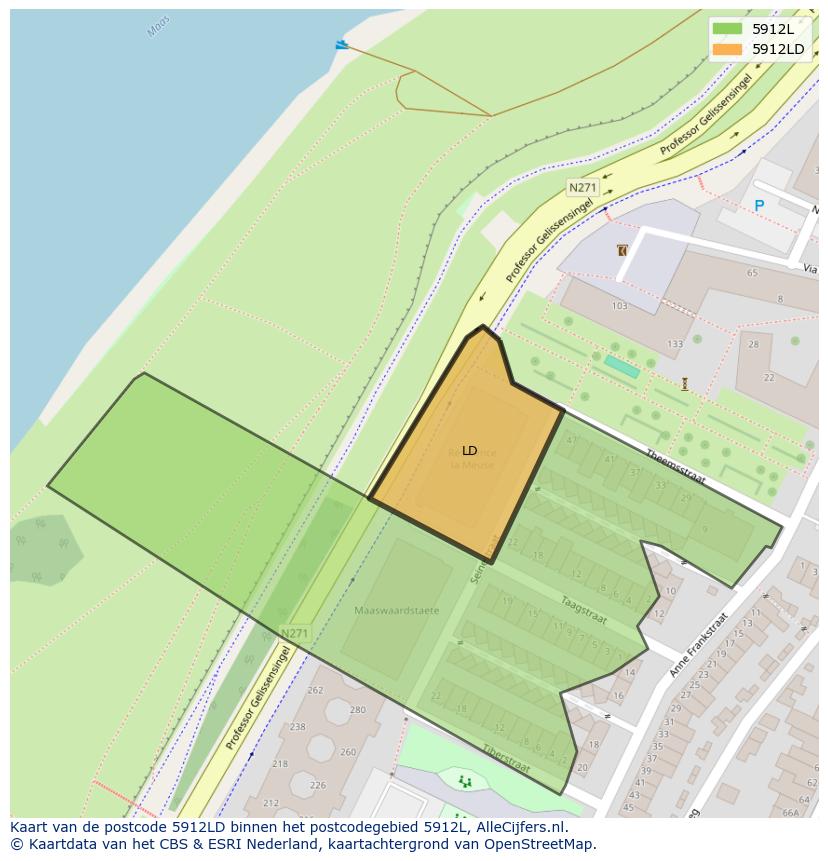 Afbeelding van het postcodegebied 5912 LD op de kaart.