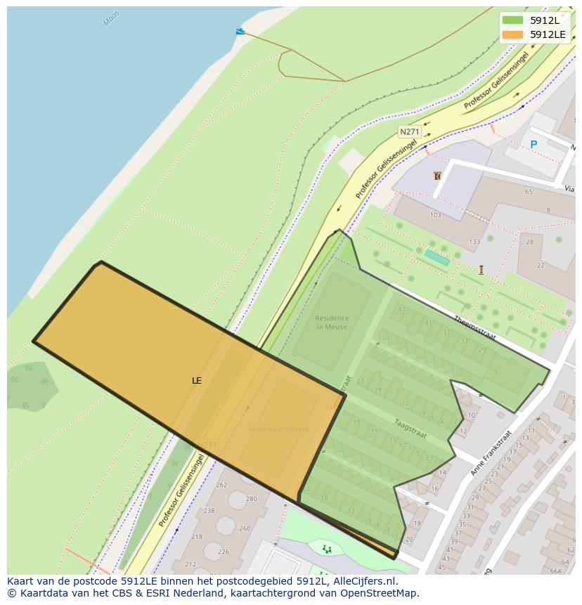 Afbeelding van het postcodegebied 5912 LE op de kaart.