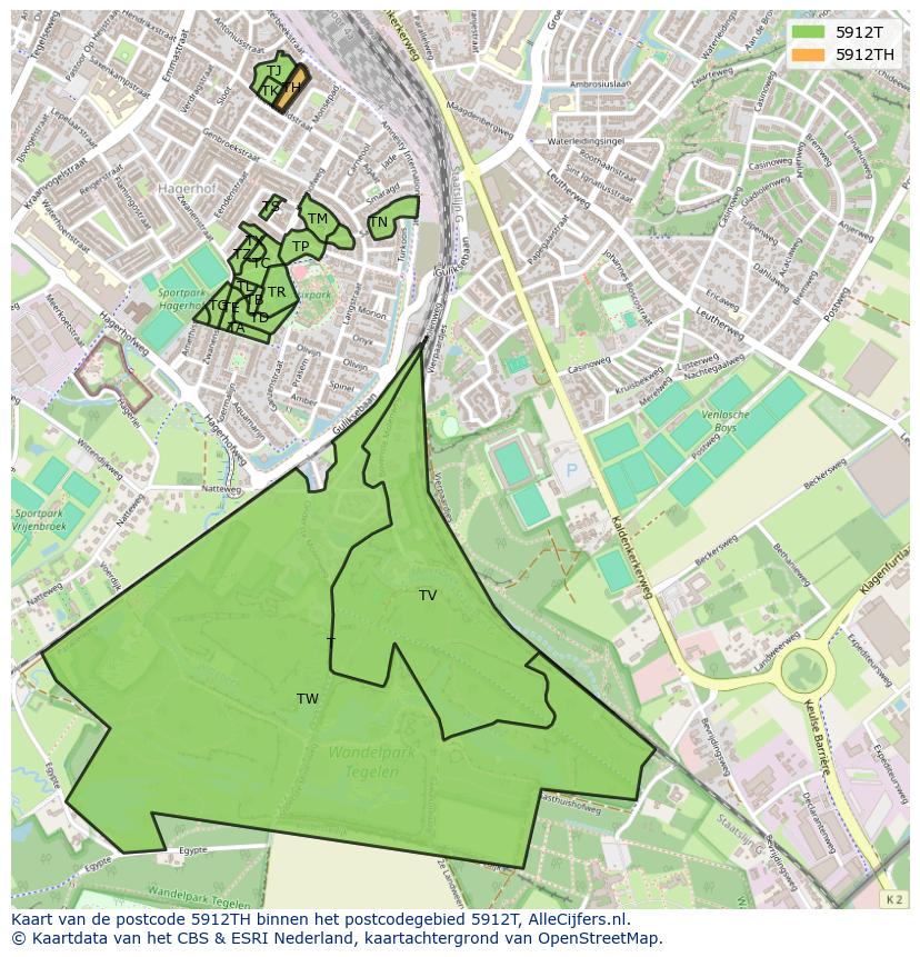Afbeelding van het postcodegebied 5912 TH op de kaart.