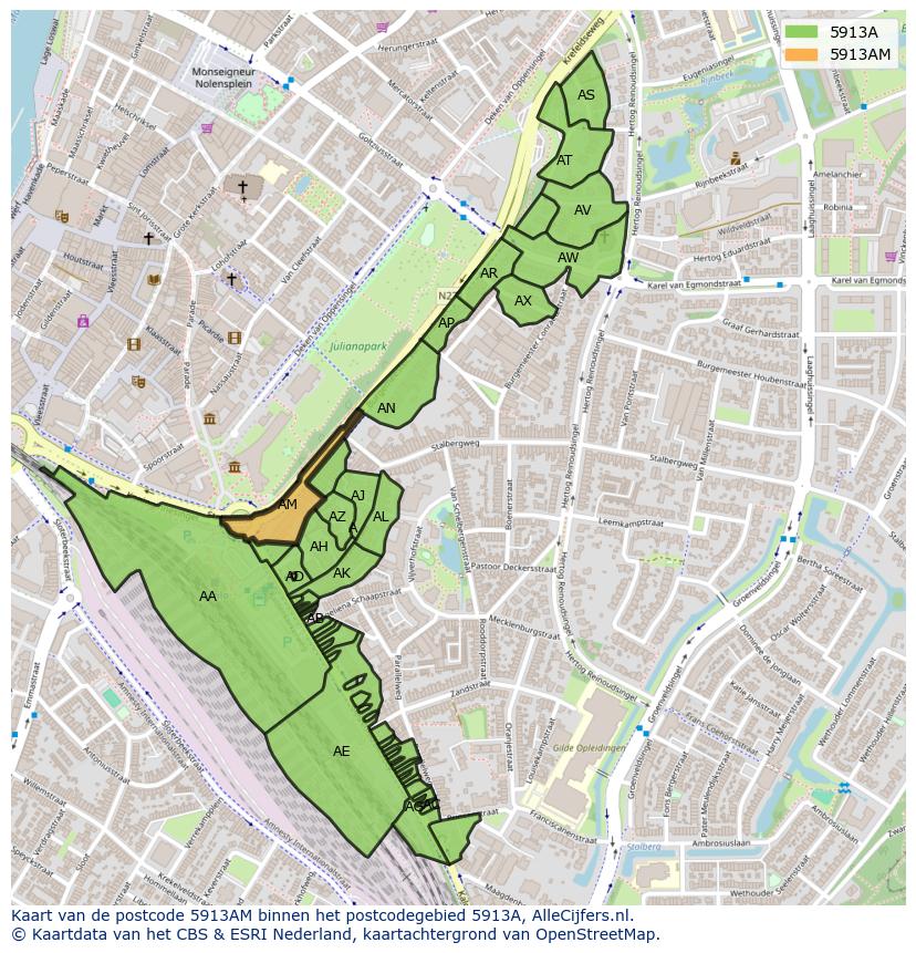 Afbeelding van het postcodegebied 5913 AM op de kaart.