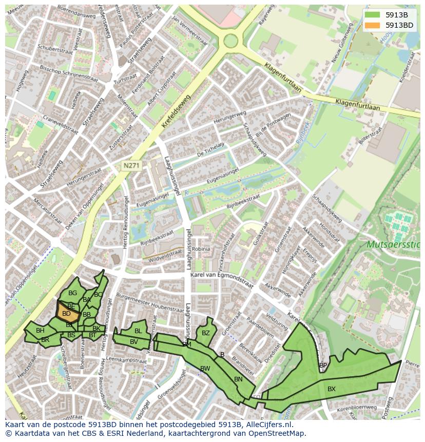 Afbeelding van het postcodegebied 5913 BD op de kaart.