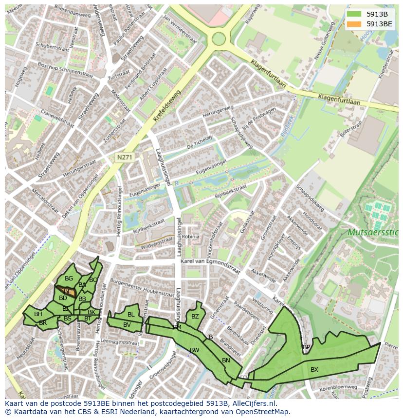 Afbeelding van het postcodegebied 5913 BE op de kaart.