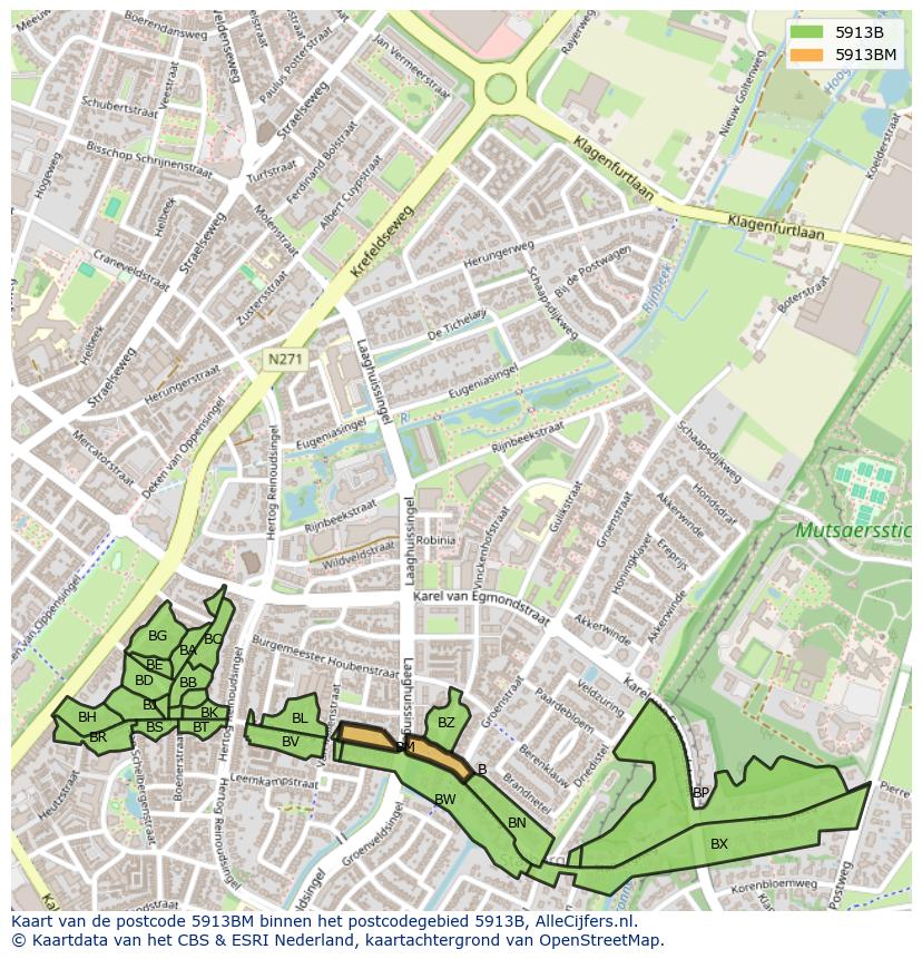 Afbeelding van het postcodegebied 5913 BM op de kaart.
