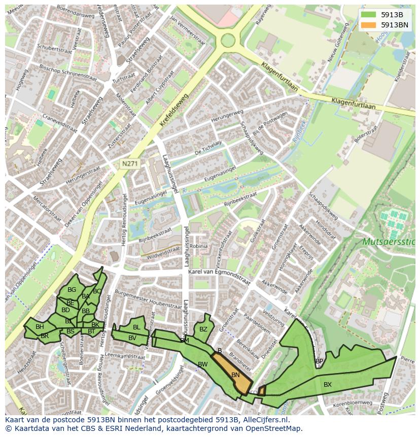 Afbeelding van het postcodegebied 5913 BN op de kaart.