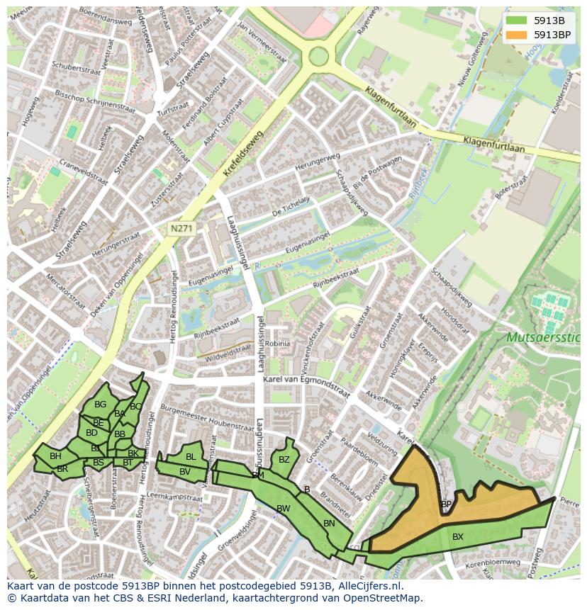 Afbeelding van het postcodegebied 5913 BP op de kaart.