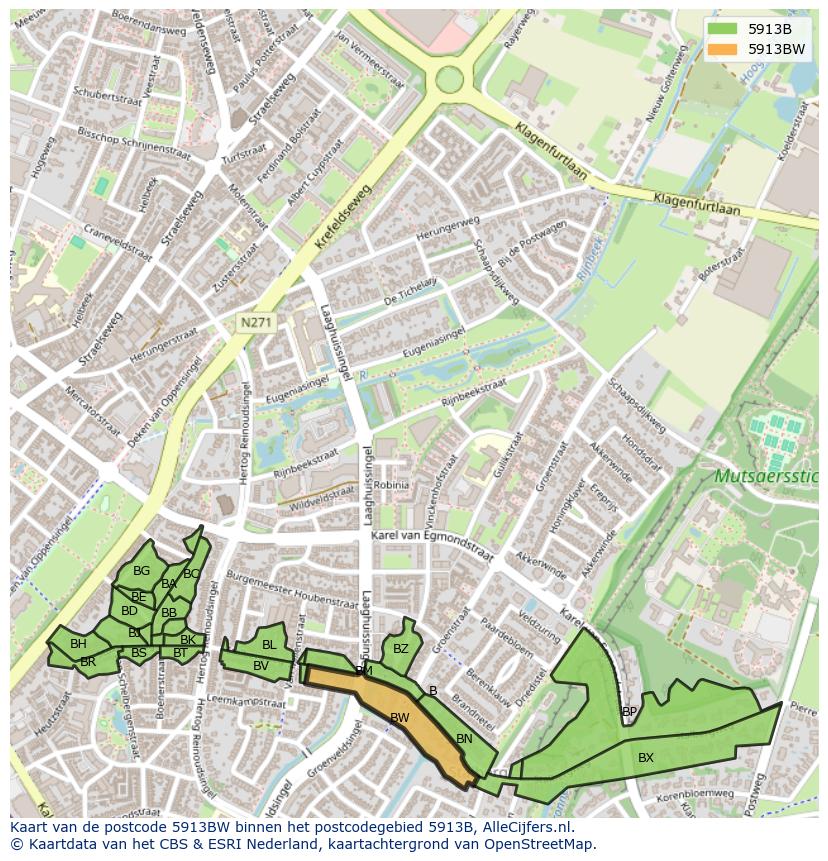 Afbeelding van het postcodegebied 5913 BW op de kaart.