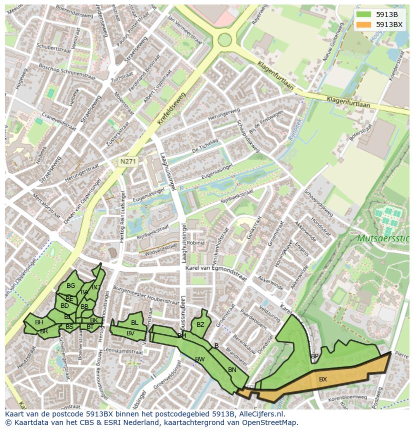 Afbeelding van het postcodegebied 5913 BX op de kaart.