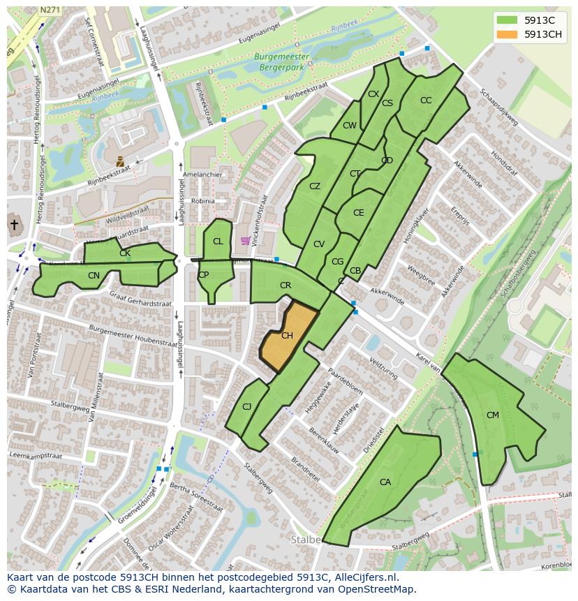 Afbeelding van het postcodegebied 5913 CH op de kaart.