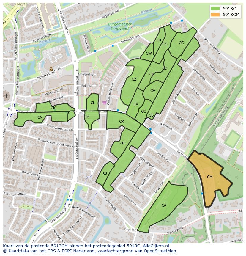Afbeelding van het postcodegebied 5913 CM op de kaart.