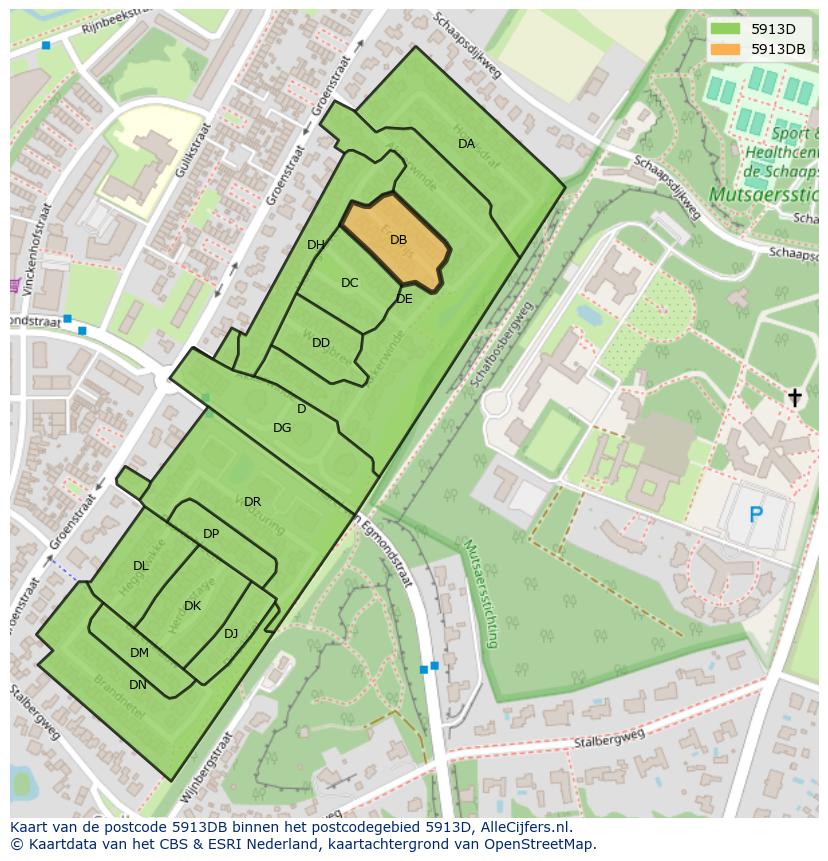 Afbeelding van het postcodegebied 5913 DB op de kaart.