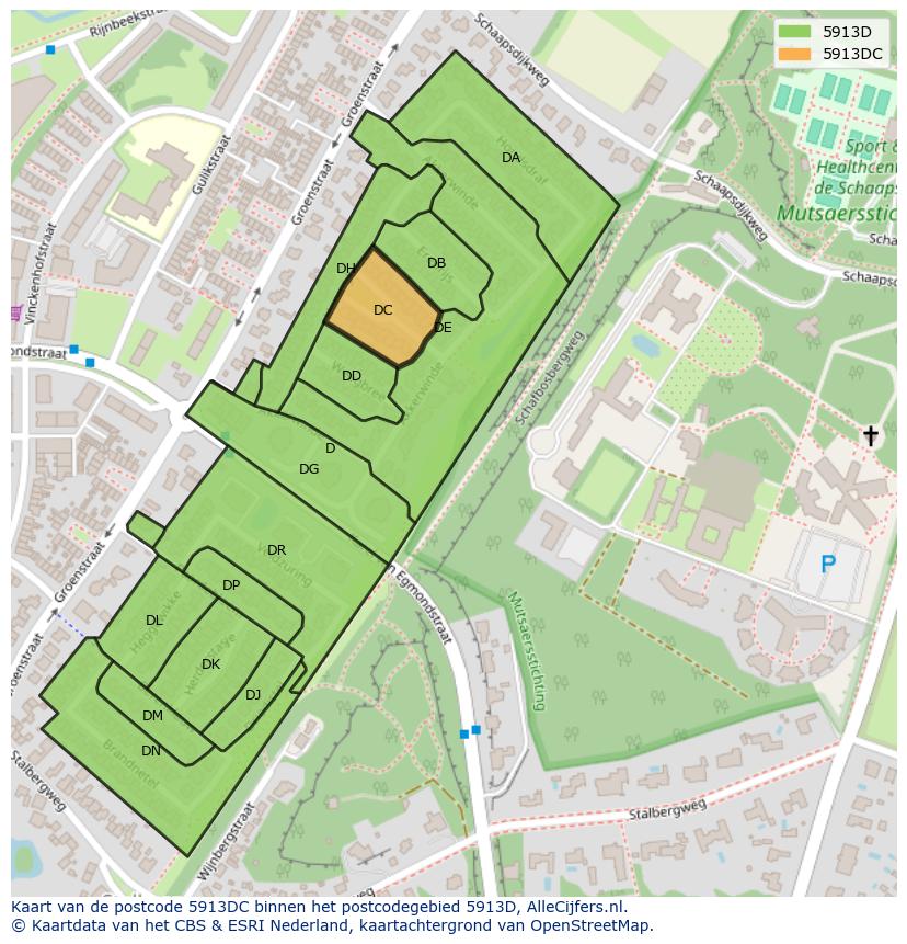 Afbeelding van het postcodegebied 5913 DC op de kaart.