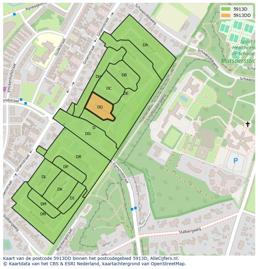 Afbeelding van het postcodegebied 5913 DD op de kaart.