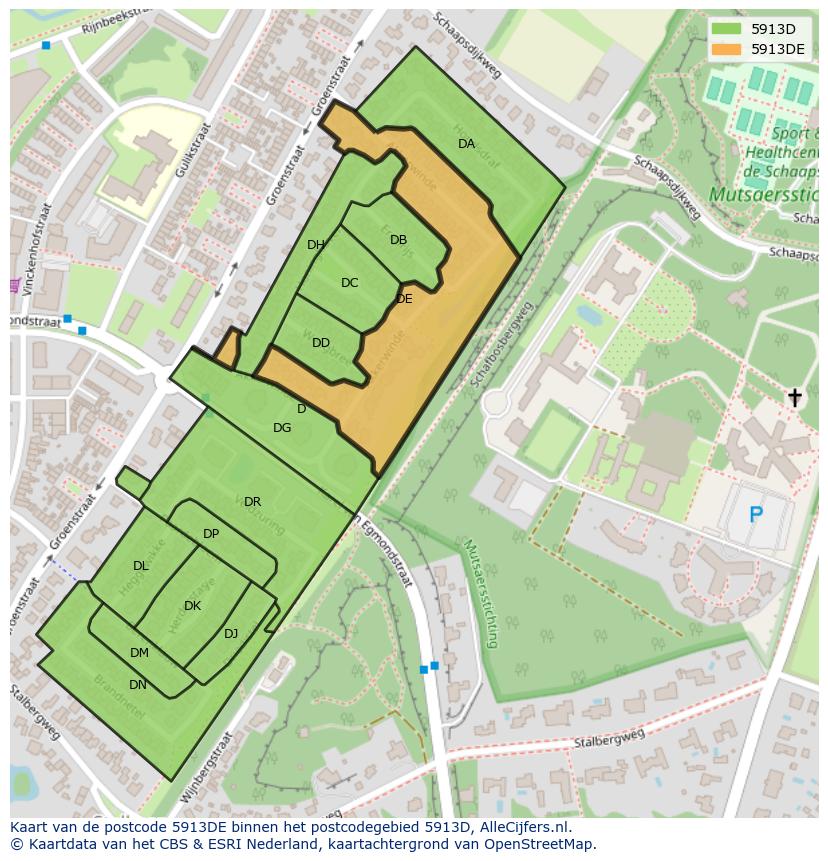 Afbeelding van het postcodegebied 5913 DE op de kaart.