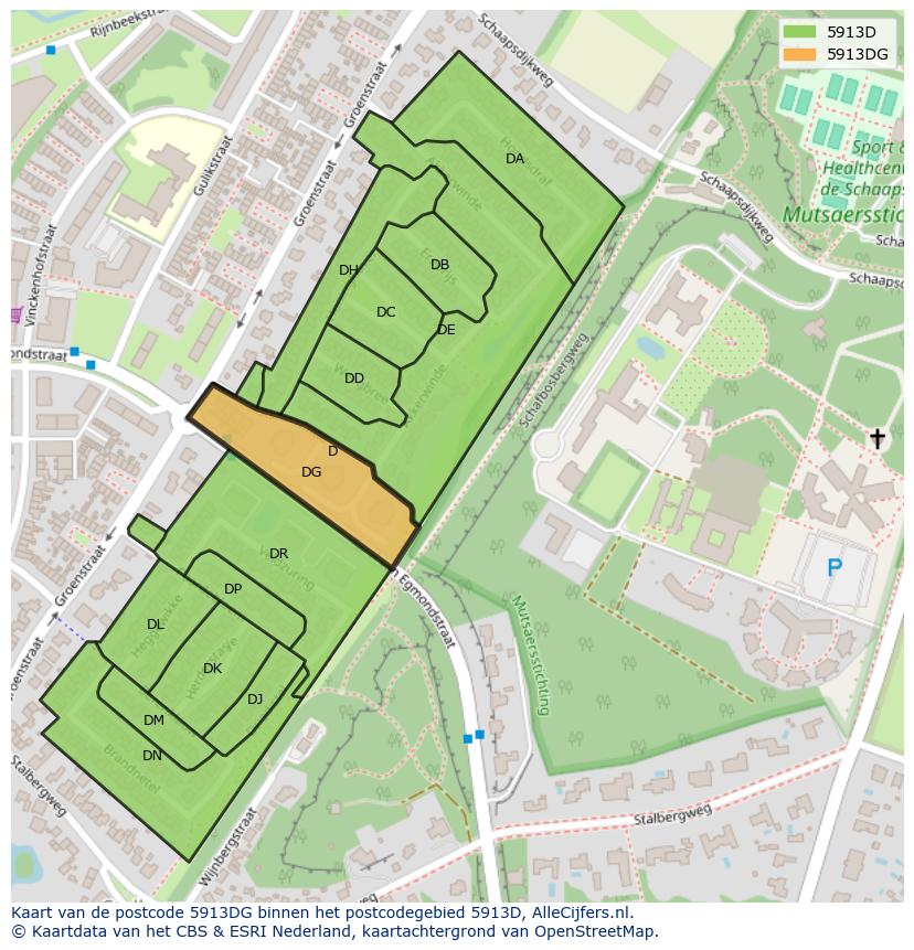Afbeelding van het postcodegebied 5913 DG op de kaart.