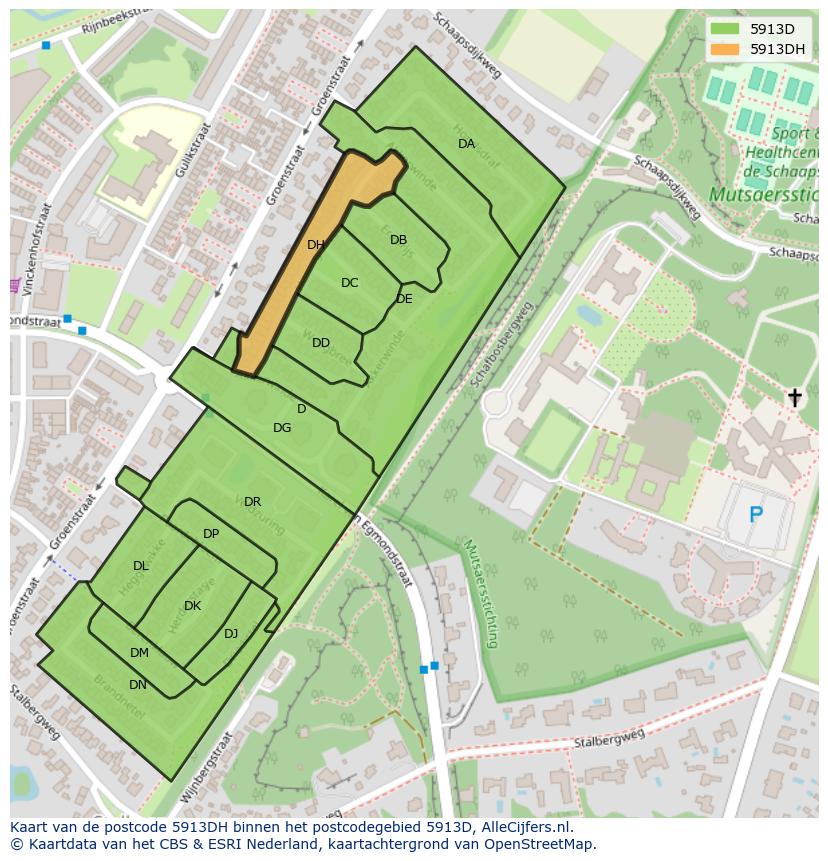 Afbeelding van het postcodegebied 5913 DH op de kaart.