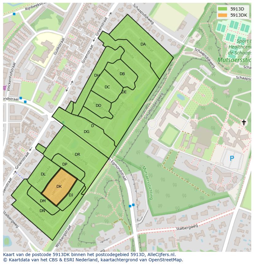 Afbeelding van het postcodegebied 5913 DK op de kaart.