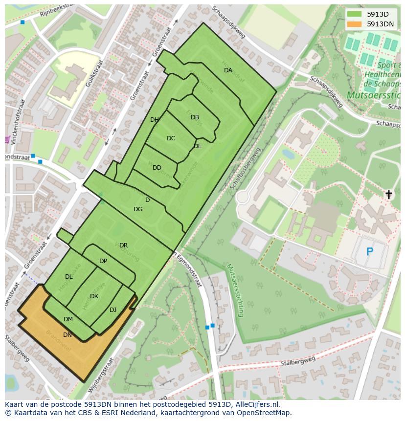 Afbeelding van het postcodegebied 5913 DN op de kaart.