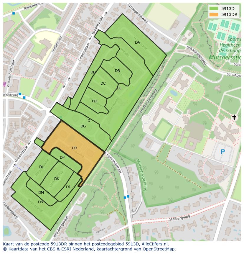 Afbeelding van het postcodegebied 5913 DR op de kaart.