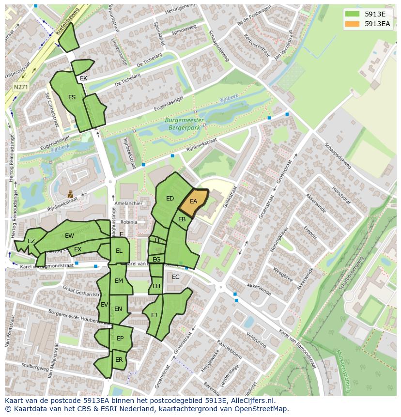 Afbeelding van het postcodegebied 5913 EA op de kaart.