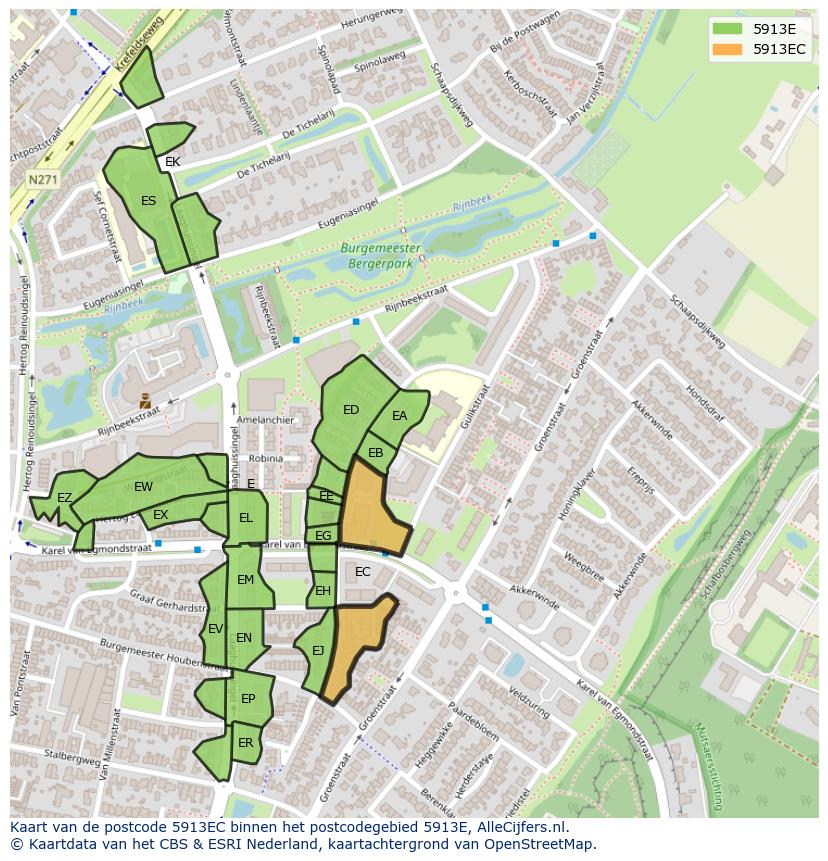 Afbeelding van het postcodegebied 5913 EC op de kaart.