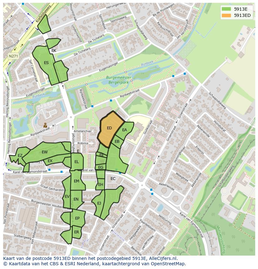 Afbeelding van het postcodegebied 5913 ED op de kaart.