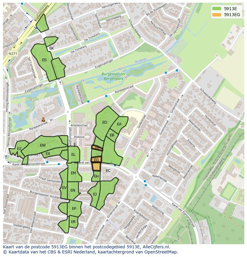 Afbeelding van het postcodegebied 5913 EG op de kaart.