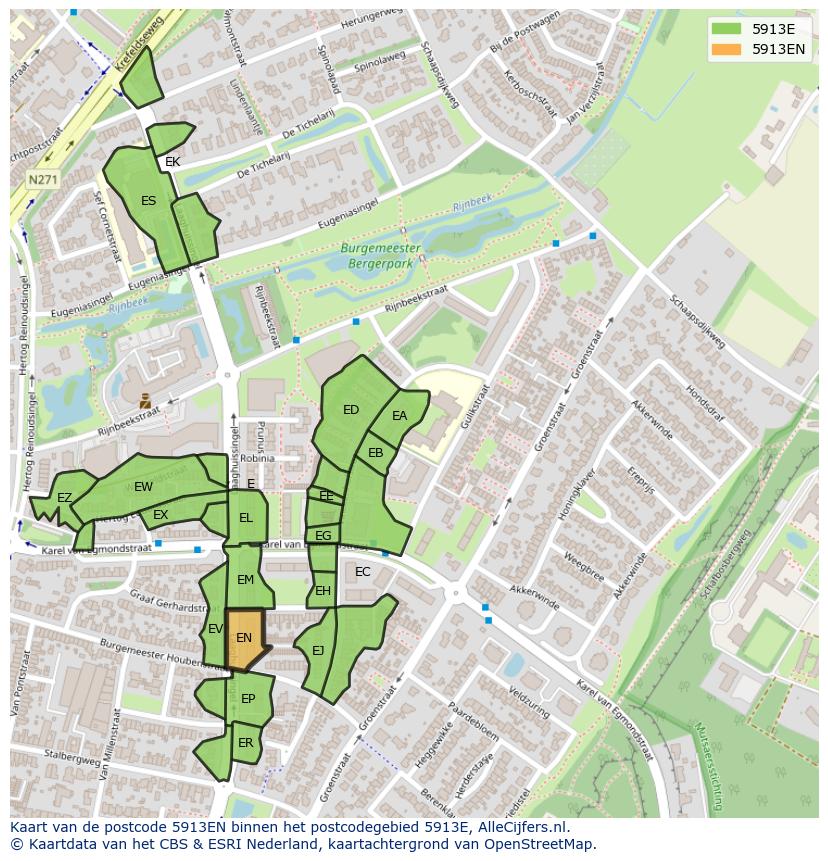 Afbeelding van het postcodegebied 5913 EN op de kaart.