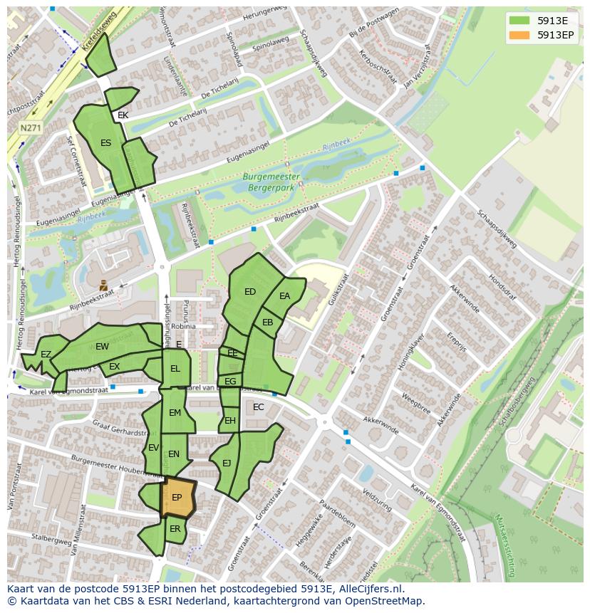 Afbeelding van het postcodegebied 5913 EP op de kaart.