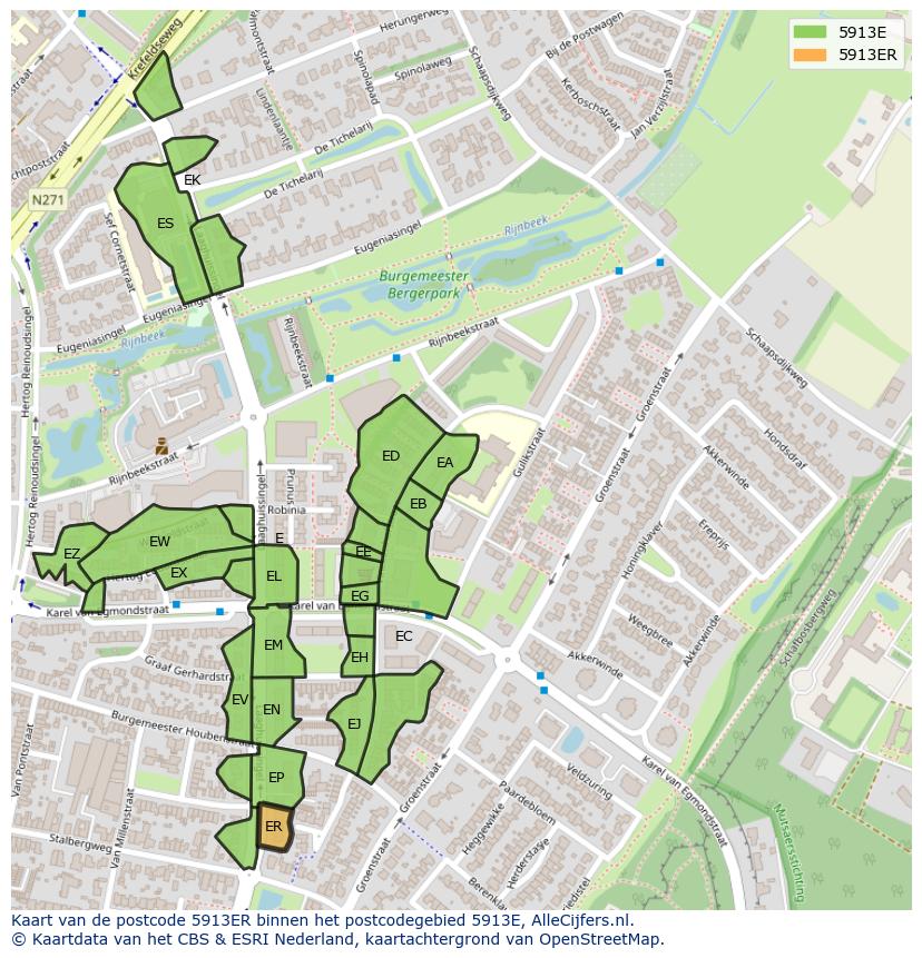 Afbeelding van het postcodegebied 5913 ER op de kaart.