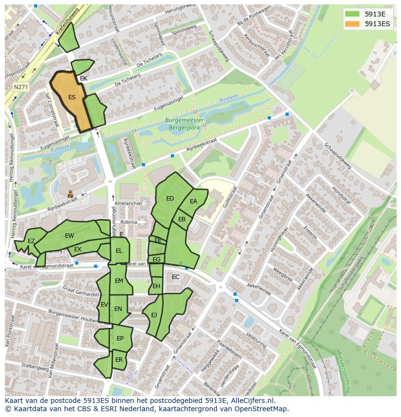 Afbeelding van het postcodegebied 5913 ES op de kaart.