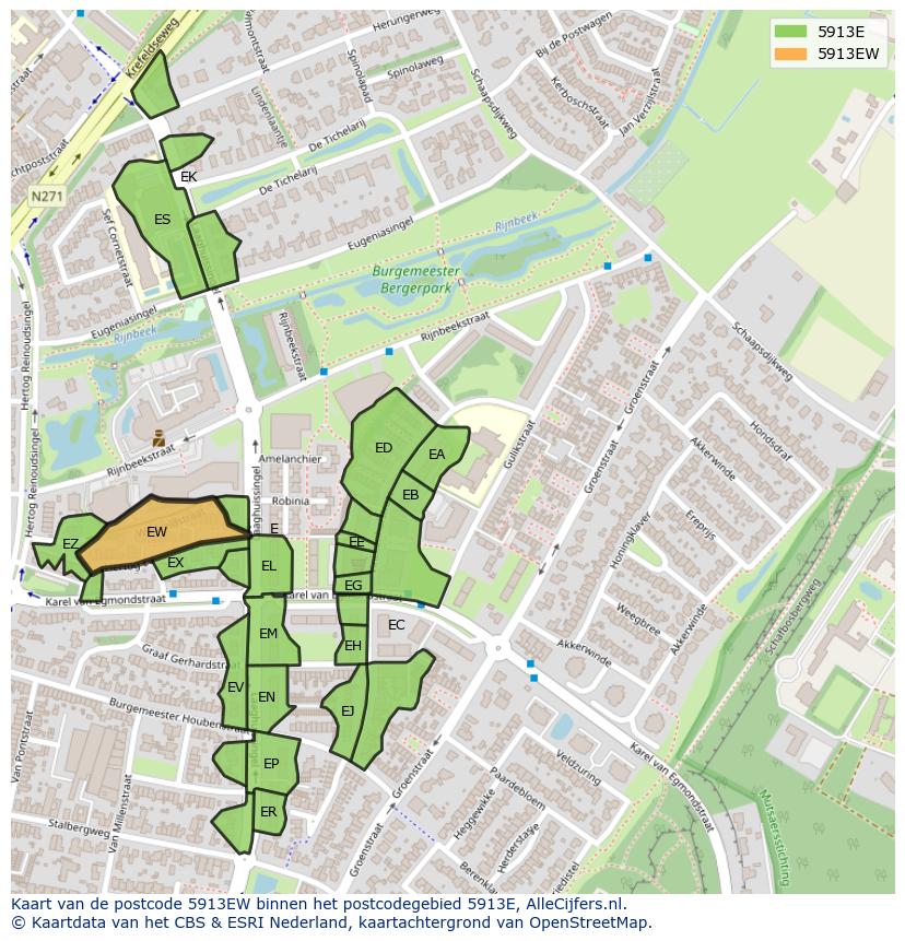 Afbeelding van het postcodegebied 5913 EW op de kaart.