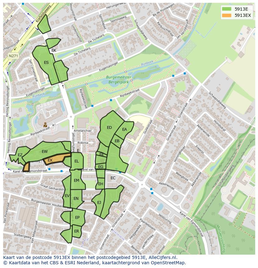Afbeelding van het postcodegebied 5913 EX op de kaart.