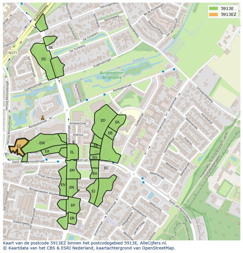 Afbeelding van het postcodegebied 5913 EZ op de kaart.