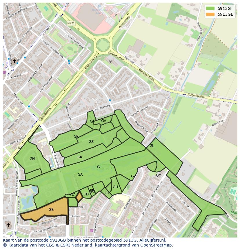Afbeelding van het postcodegebied 5913 GB op de kaart.