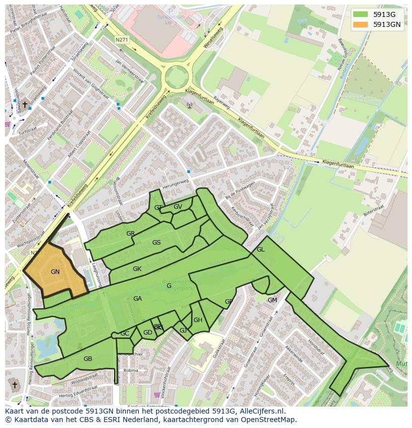Afbeelding van het postcodegebied 5913 GN op de kaart.