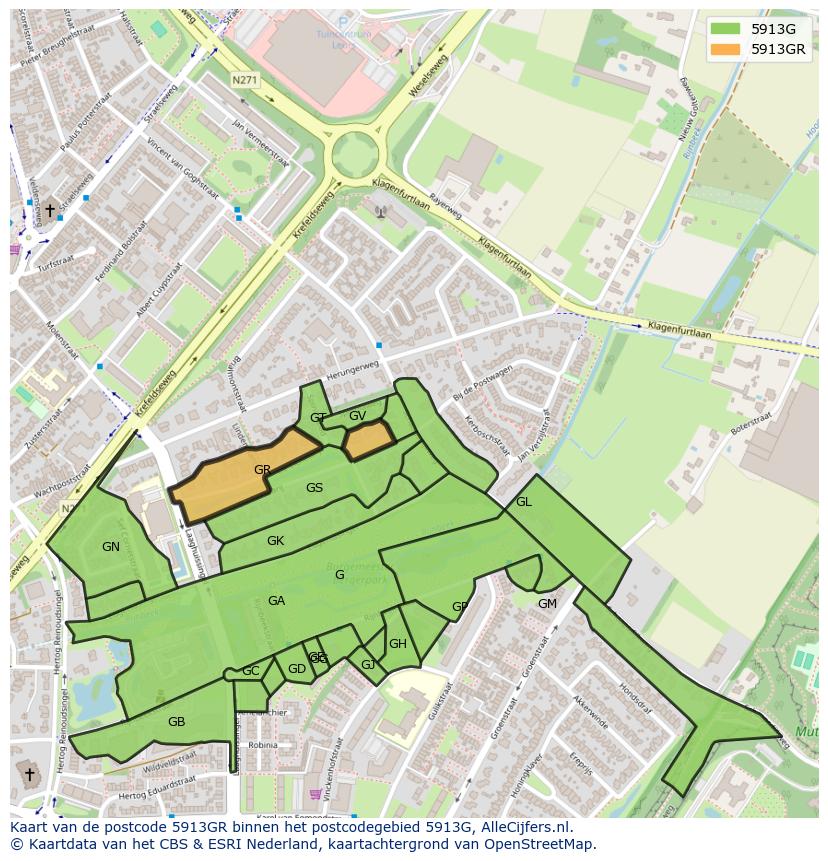 Afbeelding van het postcodegebied 5913 GR op de kaart.