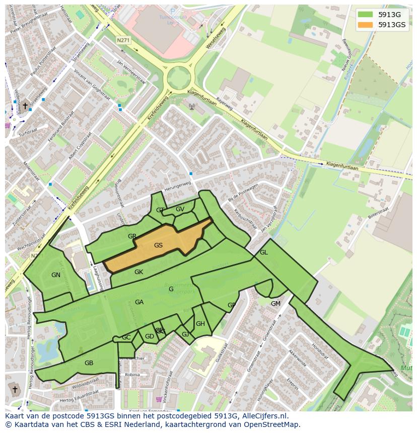 Afbeelding van het postcodegebied 5913 GS op de kaart.