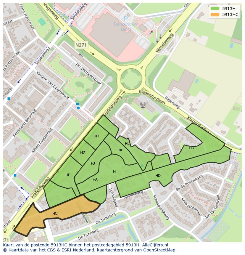 Afbeelding van het postcodegebied 5913 HC op de kaart.