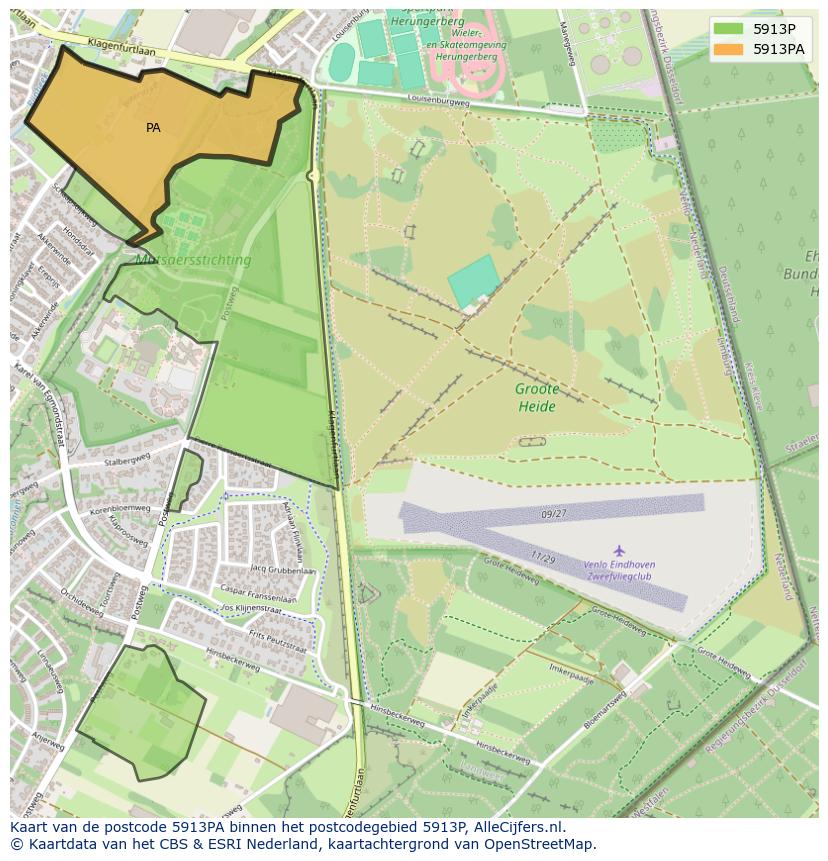 Afbeelding van het postcodegebied 5913 PA op de kaart.