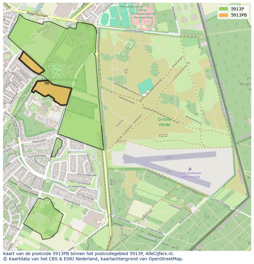 Afbeelding van het postcodegebied 5913 PB op de kaart.