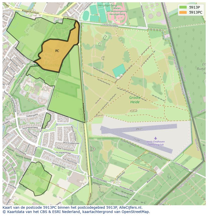 Afbeelding van het postcodegebied 5913 PC op de kaart.