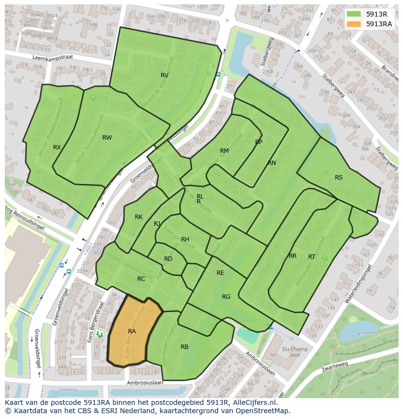 Afbeelding van het postcodegebied 5913 RA op de kaart.