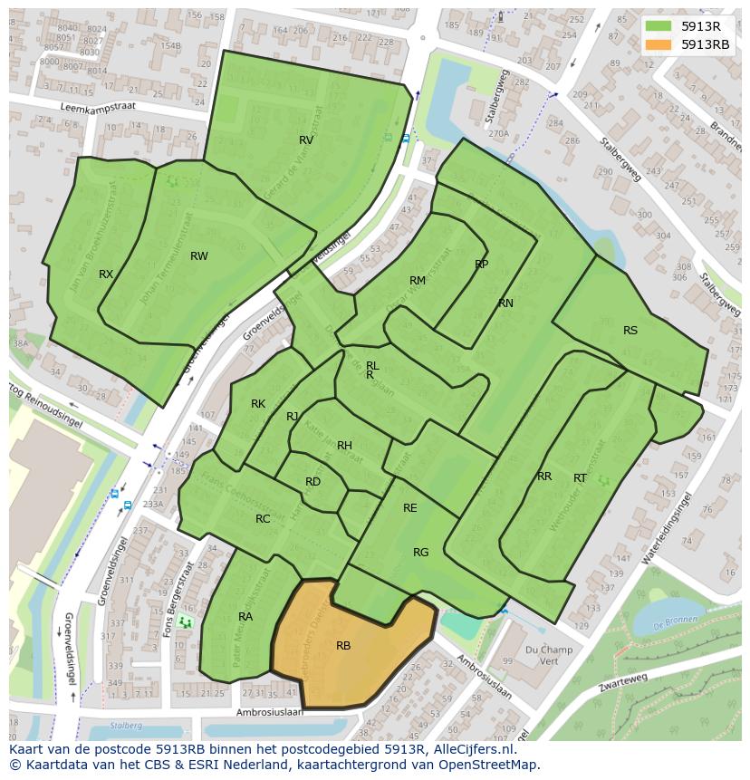 Afbeelding van het postcodegebied 5913 RB op de kaart.